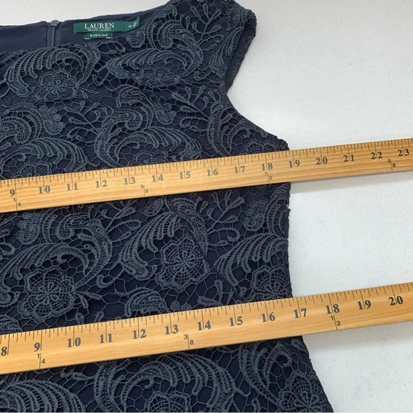 Lauren Ralph Lauren Evening Dress 12  Blue Crochet‎ Floral Formal Business Event - Picture 11 of 11